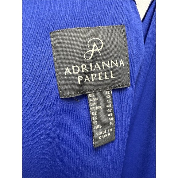 Adrianna Papell Size 12 Blue One Shoulder Jersey Maxi Dress Gown Cocktail Formal - Picture 8 of 11
